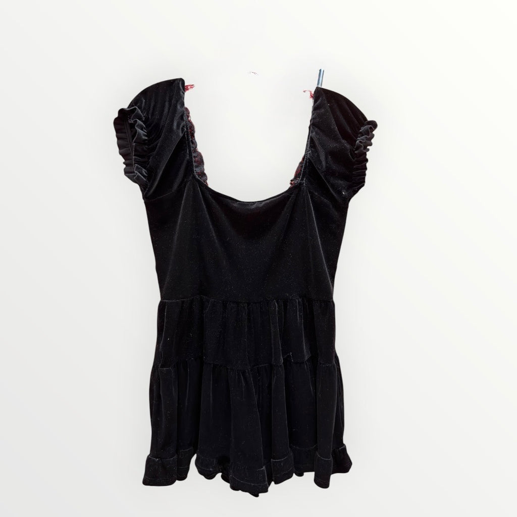 Urban Outfitters Lily Velvet Tiered Romper Black Size: M
