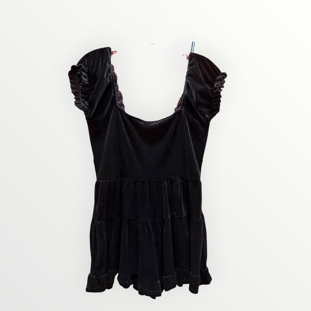 Urban Outfitters Lily Velvet Tiered Romper Black Size: M