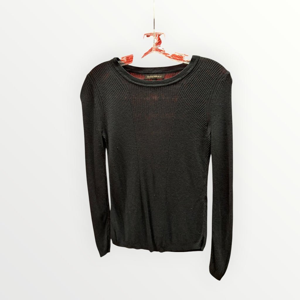 Banana Republic Black Ribbed Crewneck Sweater Size: XS