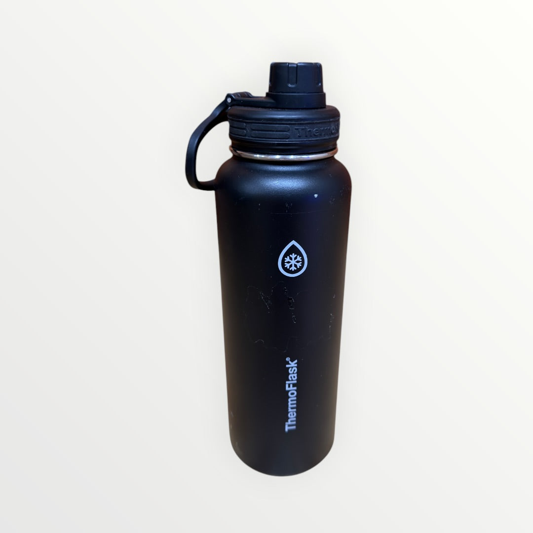 ThermoFlask Double Wall Vacuum Insulated Stainless Steel Water Bottle with Spout Lid 40oz Pitch Black