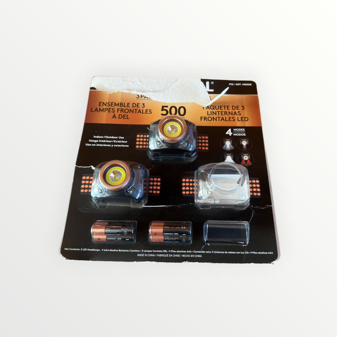 Duracell LED Headlamps 500 Lumens, 4 Light Modes, Weather Resistant, 2 Pack