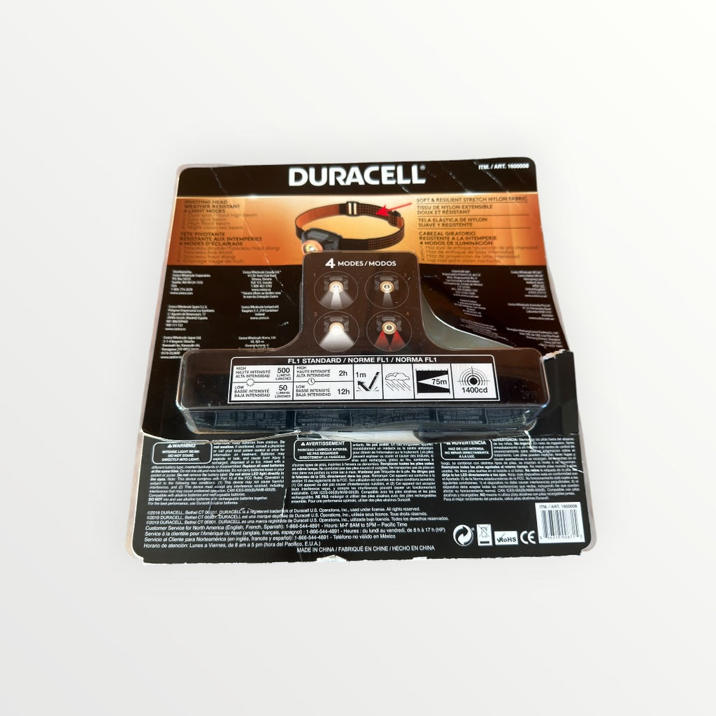 Duracell LED Headlamps 500 Lumens, 4 Light Modes, Weather Resistant, 2 Pack