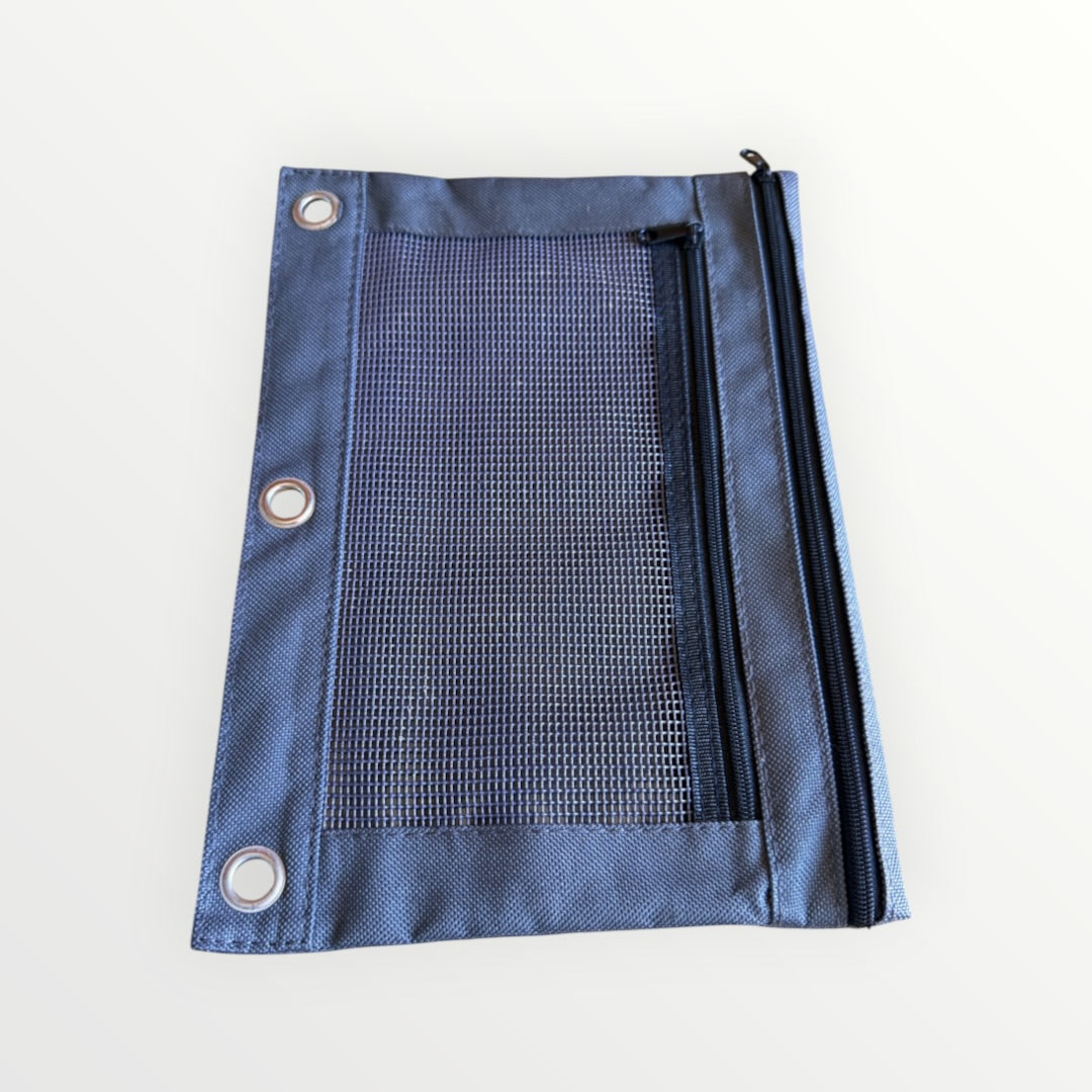 3-Ring Binder Zipper Pouch: Dual-Compartment Clear Window Pencil Case 10" x 7.5"