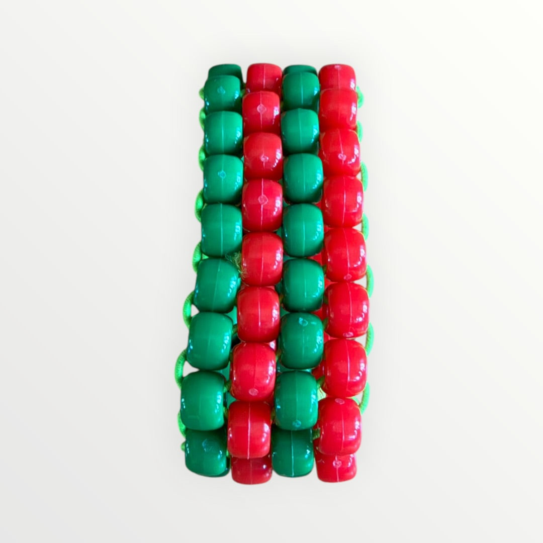 Handmade Red and Green Pony Bead Cuff Bracelet