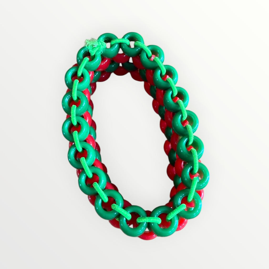 Handmade Red and Green Pony Bead Cuff Bracelet