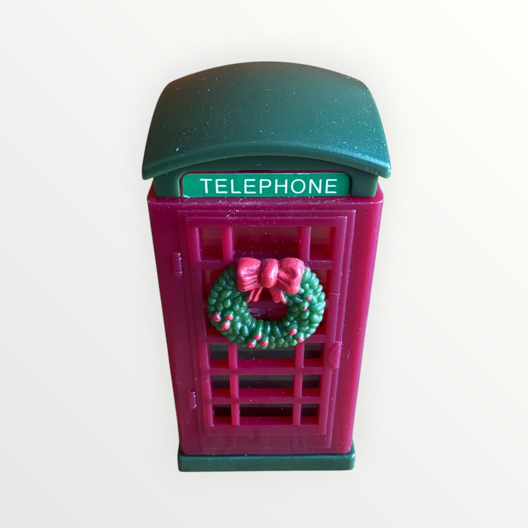 Vintage Red TELEPHONE BOOTH Christmas Village 3"H