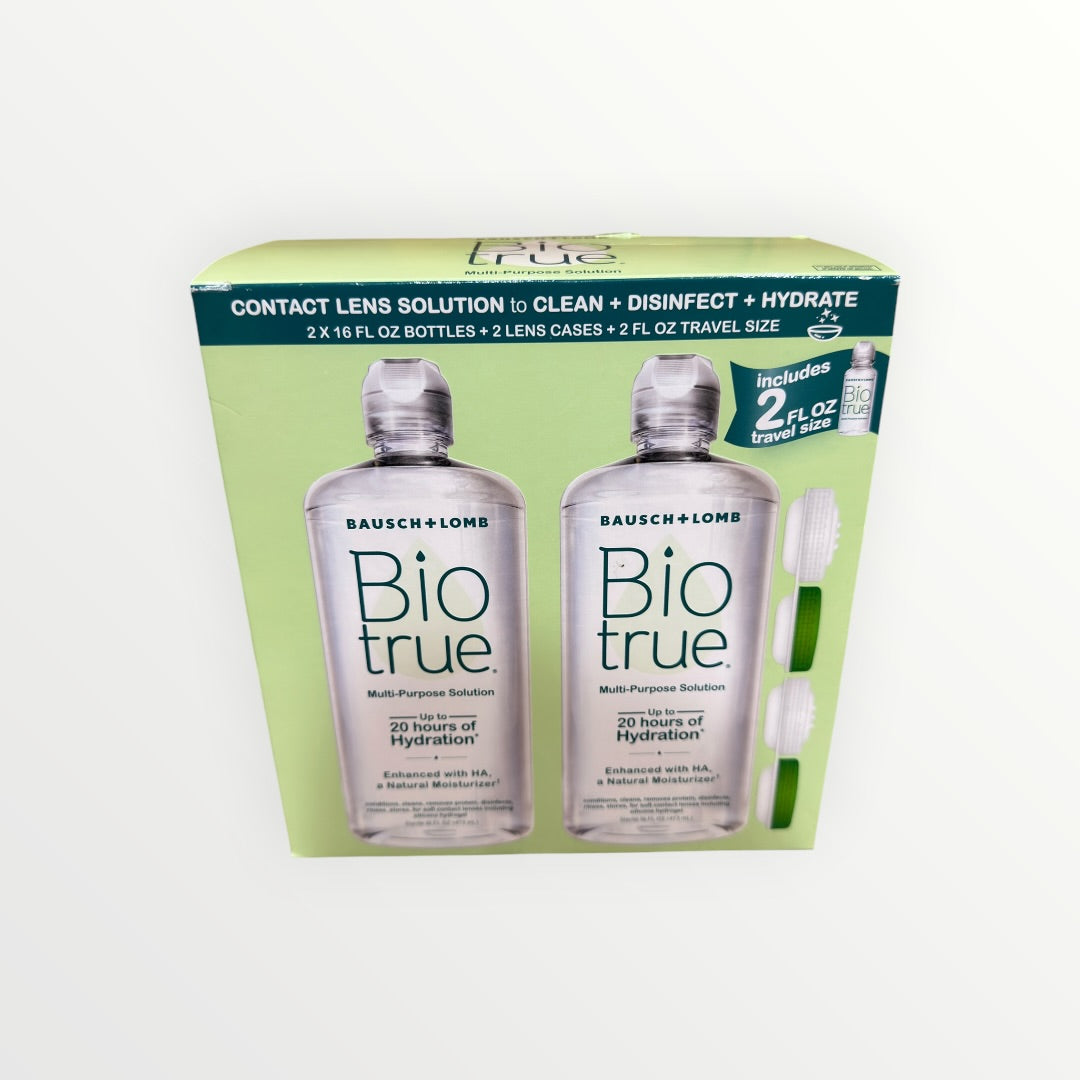 Bausch + Lomb  Biotrue Contact Lens Multipurpose Solution 16 fl oz (pack of 2) includes 2 fl oz Travel-size Bottle