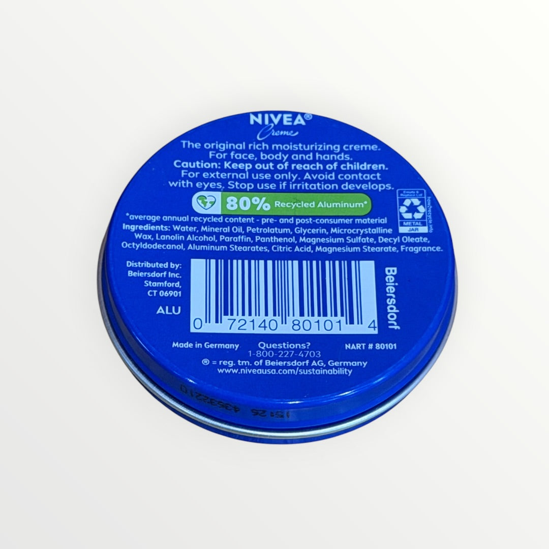 Nivea Creme Moisturizing Body, Hand and Face Cream, 1 oz Tin