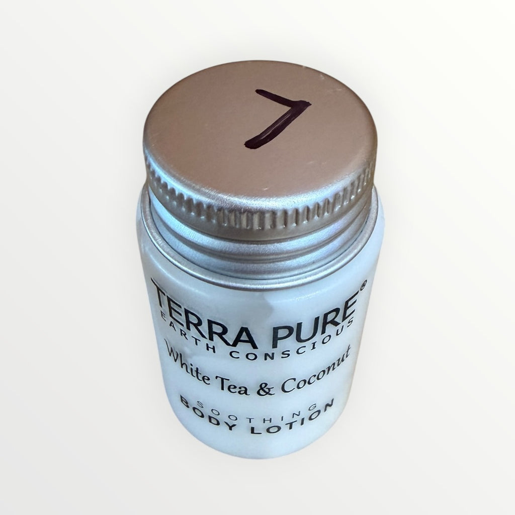 Terra Pure Earth Conscious White Tea & Coconut Soothing Body Lotion 1 oz travel size.