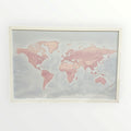 Large Wooden Framed Pink Push Pin World Map Wall Art 38" x 28"