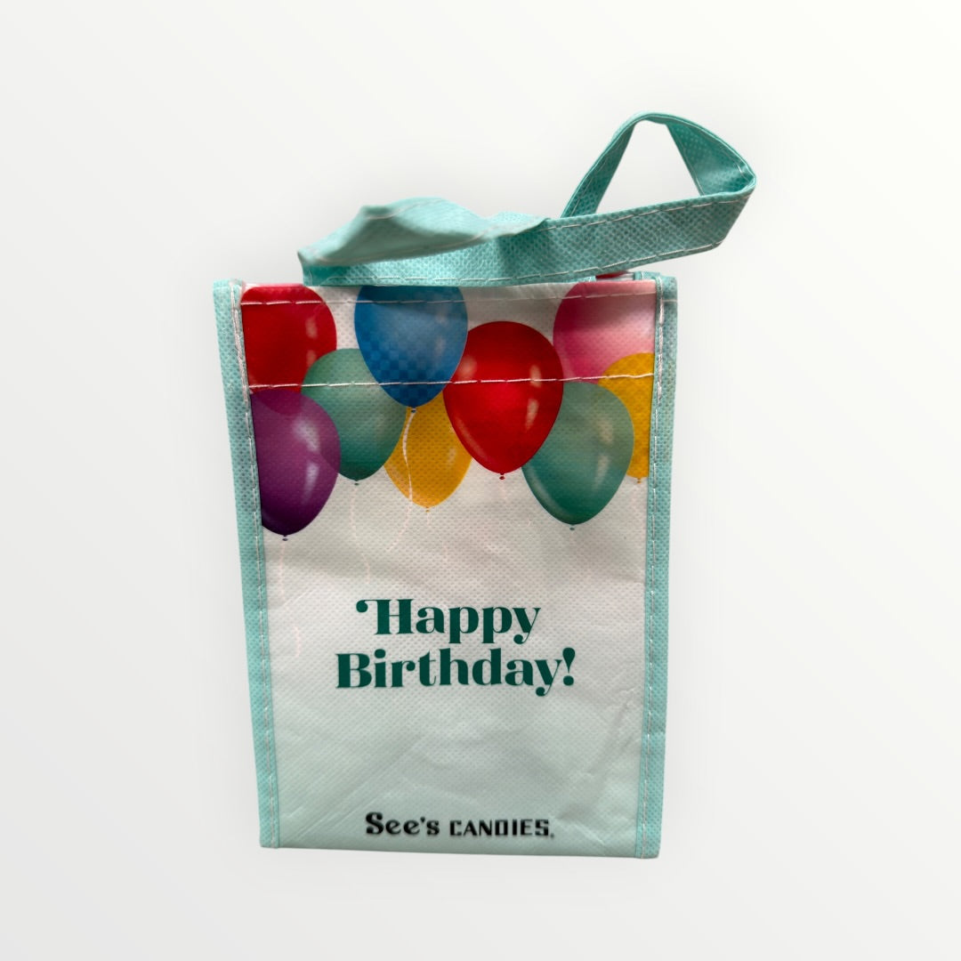 See's Candies "Happy Birthday!" Reusable Tote Bag 12"Hx12"Wx7"D