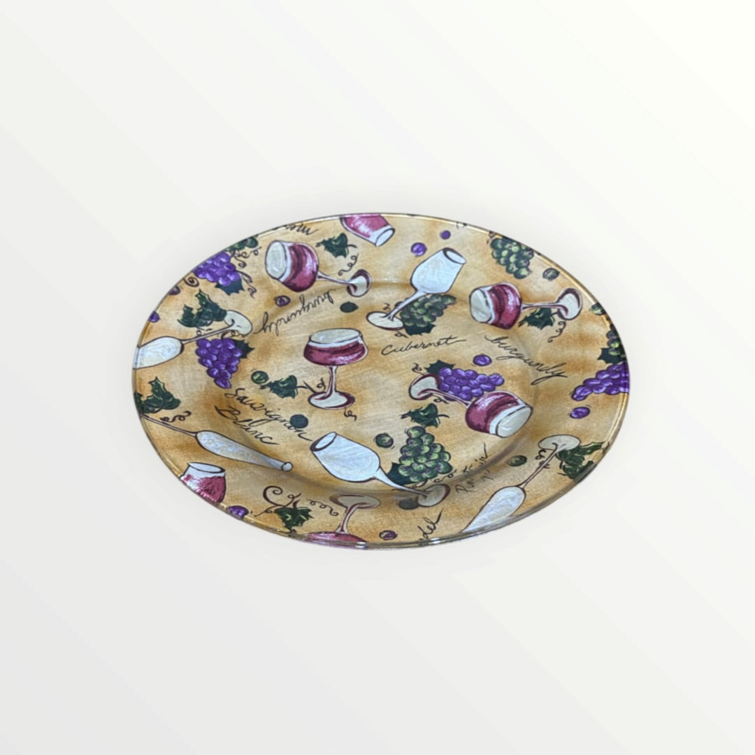 Decoupage Glass Plate Tuscan Vineyard Theme 10.5"D