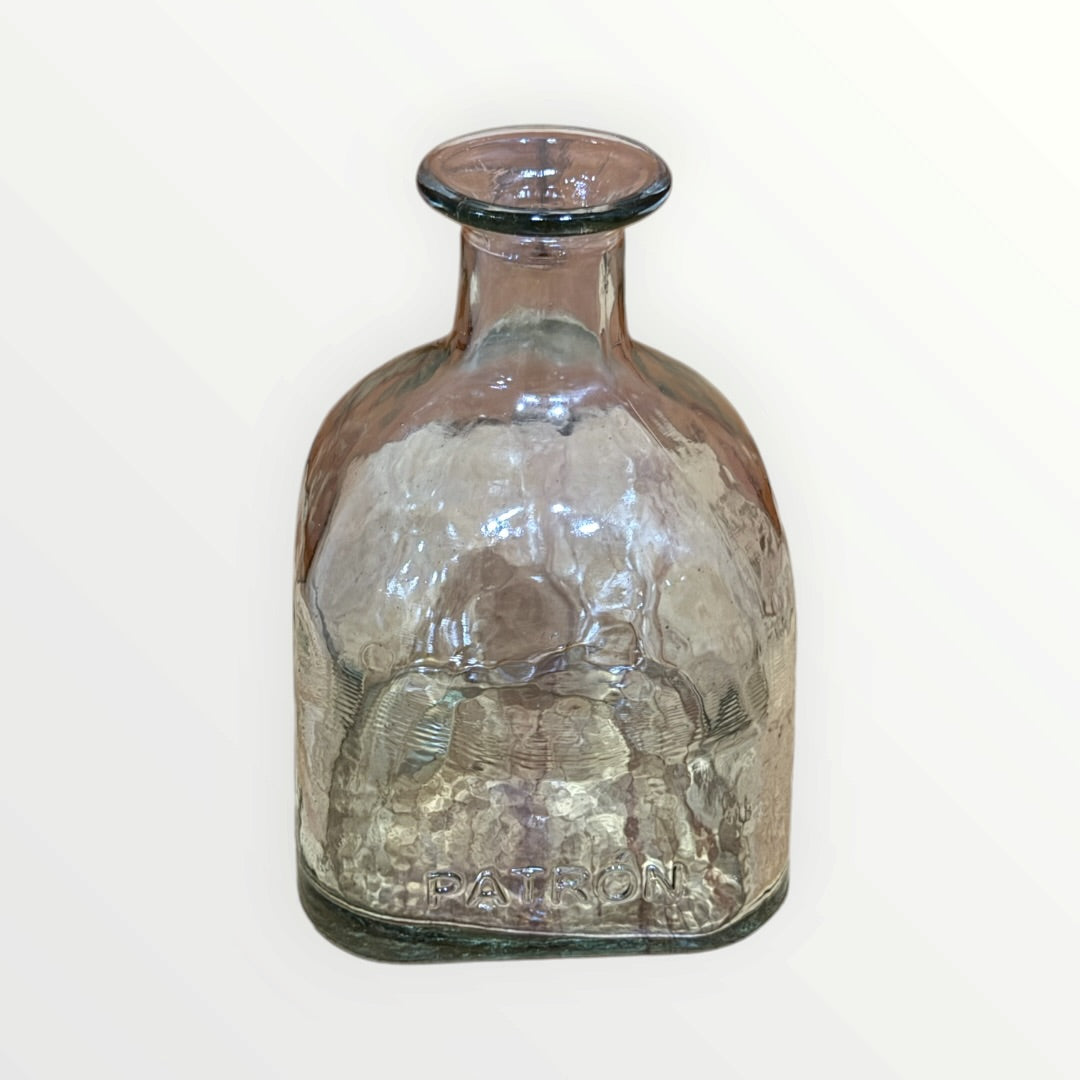 Hand Blown Patrón Glass Bottle without Cork 8"H