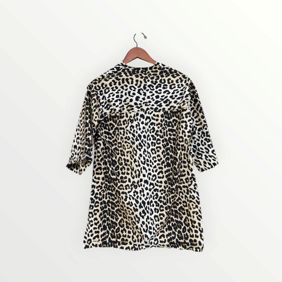 Shoeby Printed Leopard Cotton V-neck Top Size: XS