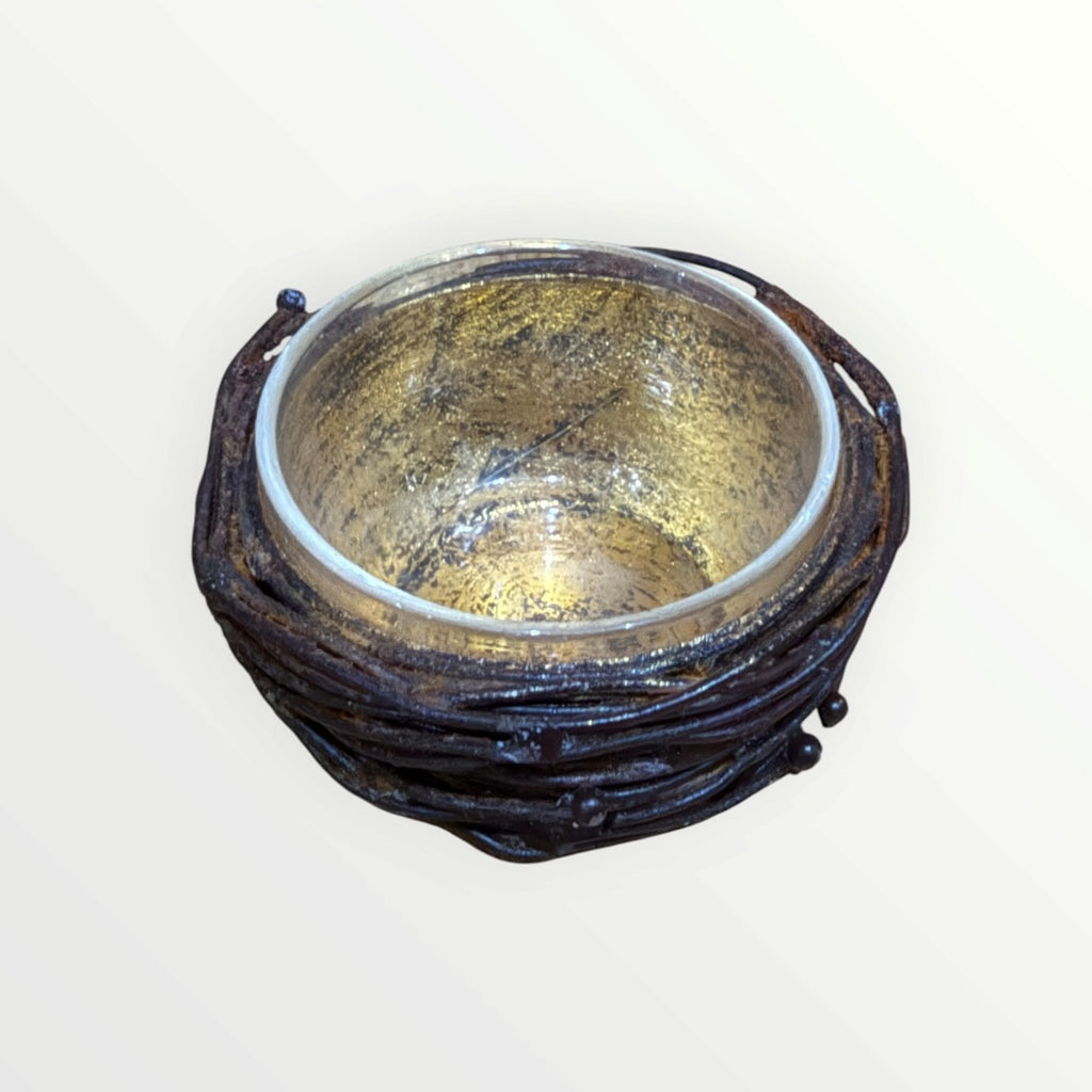 Bird Nest Style Metal Tea-light Candle Holder 2"D x 1"H