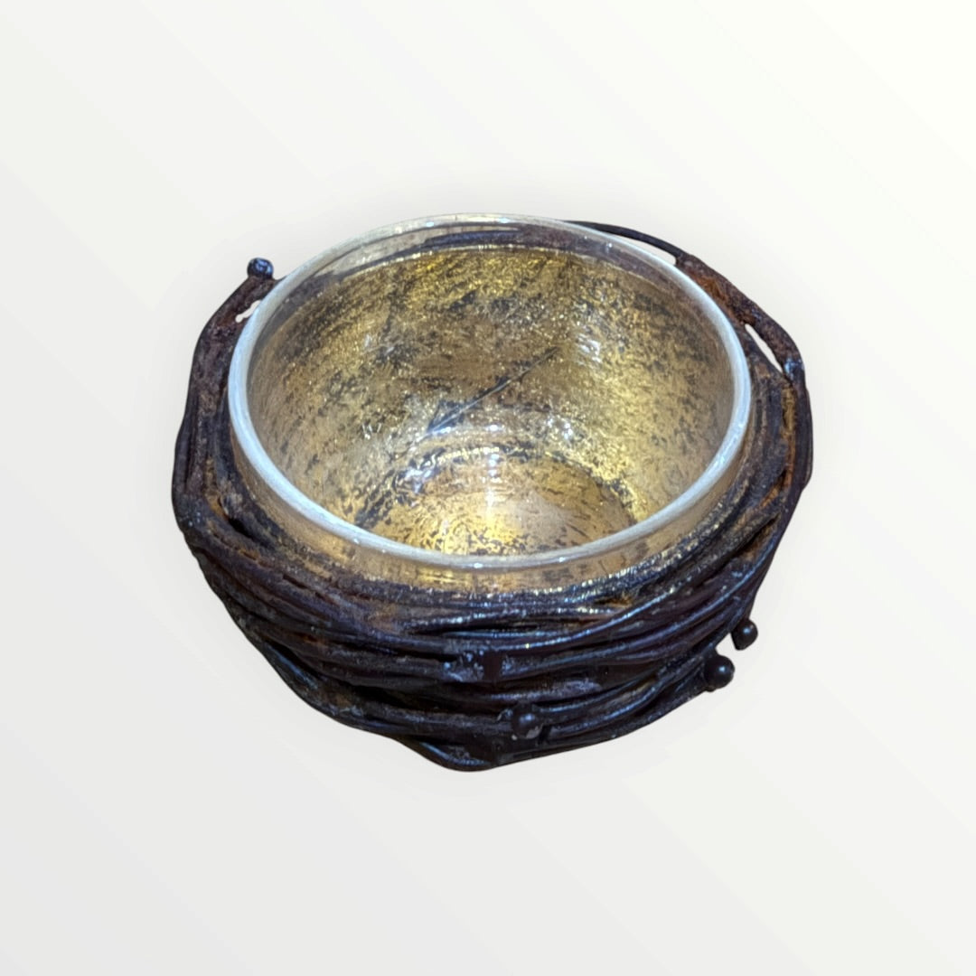 Bird Nest Style Metal Tea-light Candle Holder 2"D x 1"H