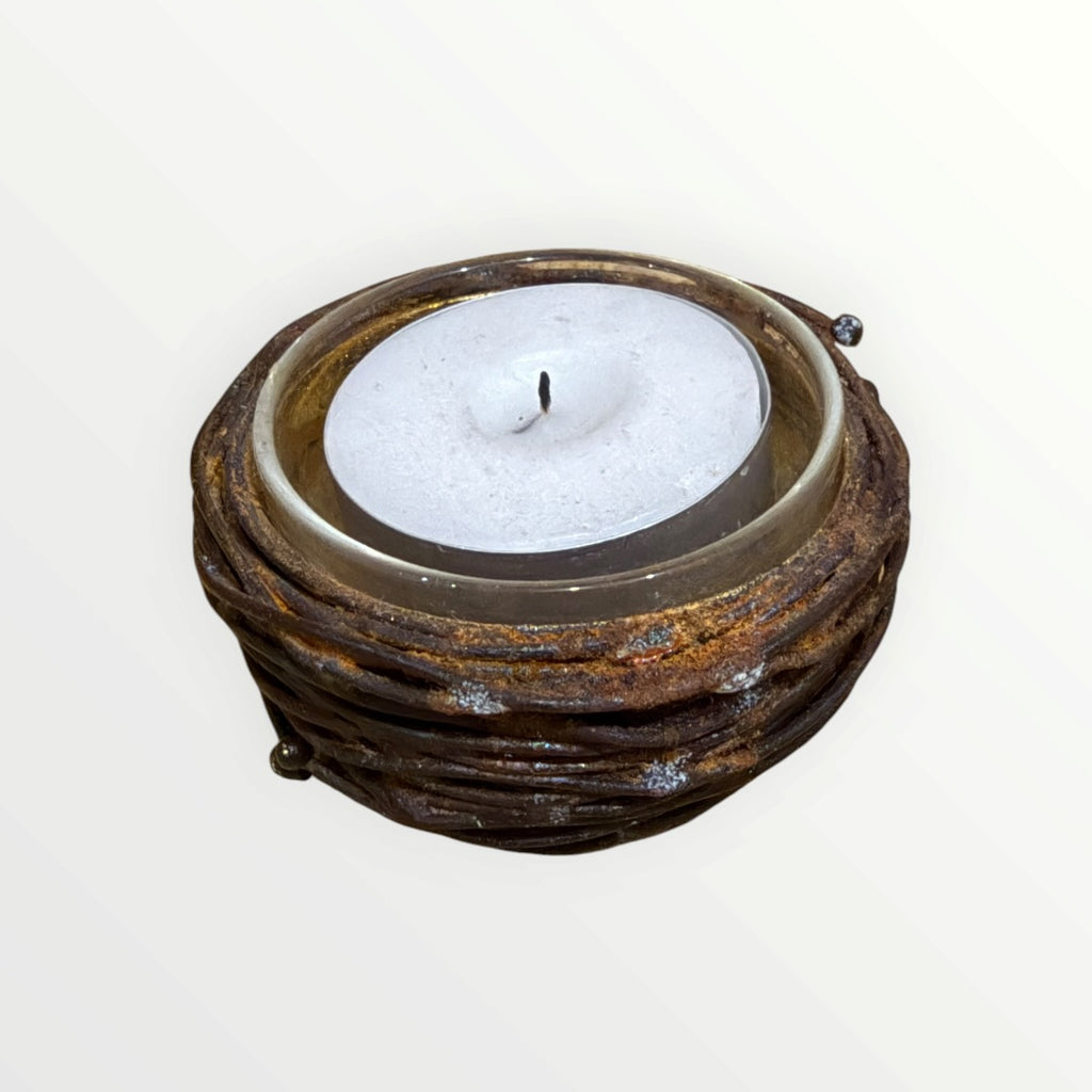 Bird Nest Style Metal Tea-light Candle Holder 2"D x 1"H