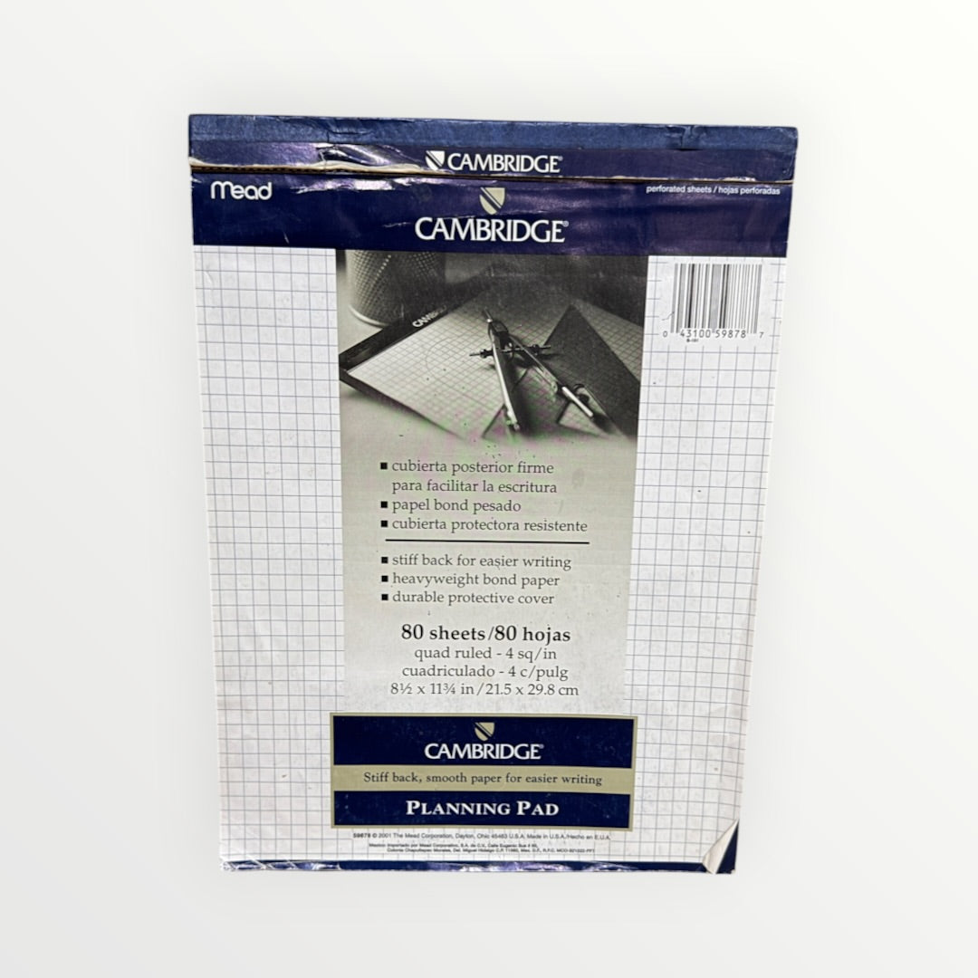 Mead Cambridge Stiff-Back Quad Planning Pad 8.5"x11.75"