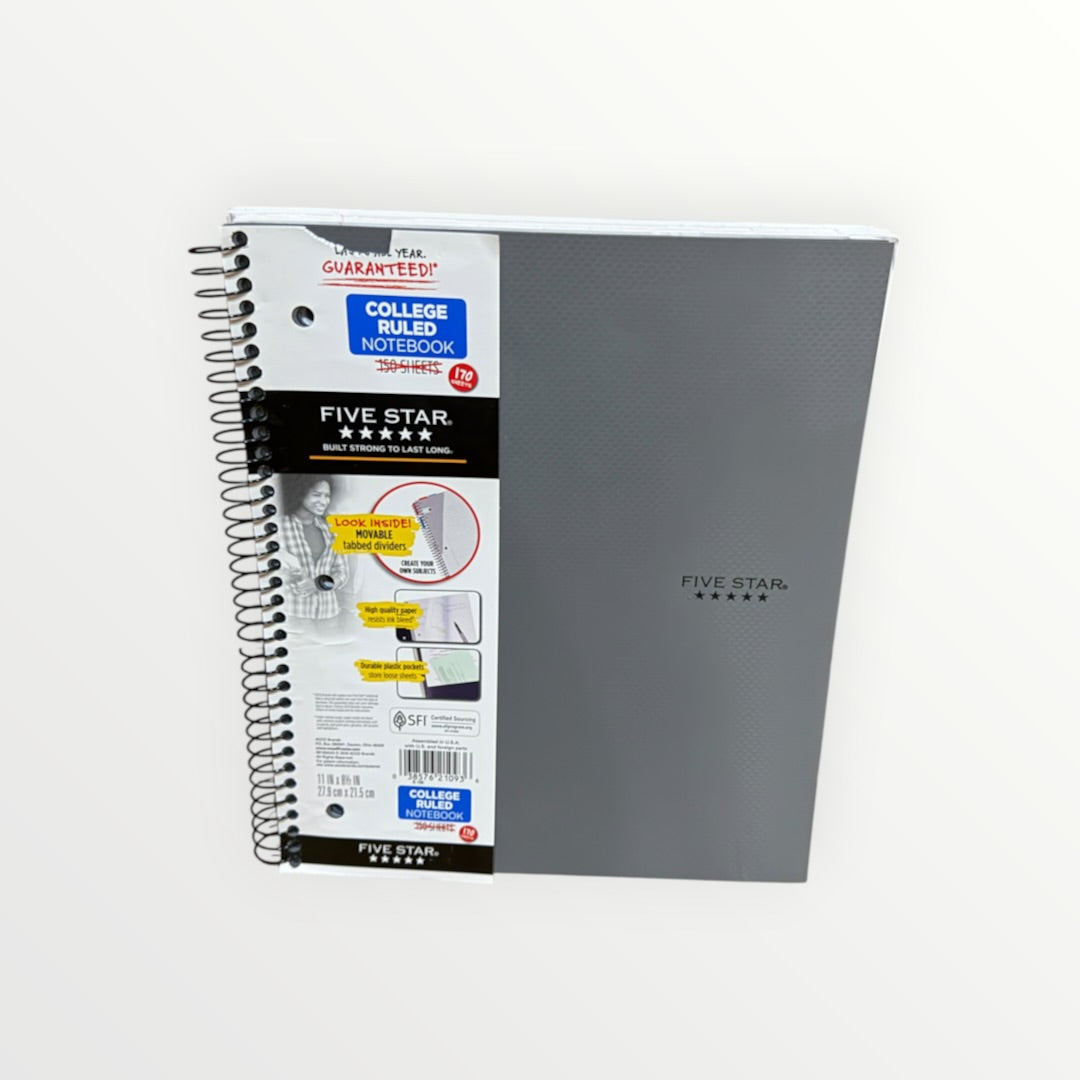 Five Star 170 Sheets College Ruled Notebook Gray