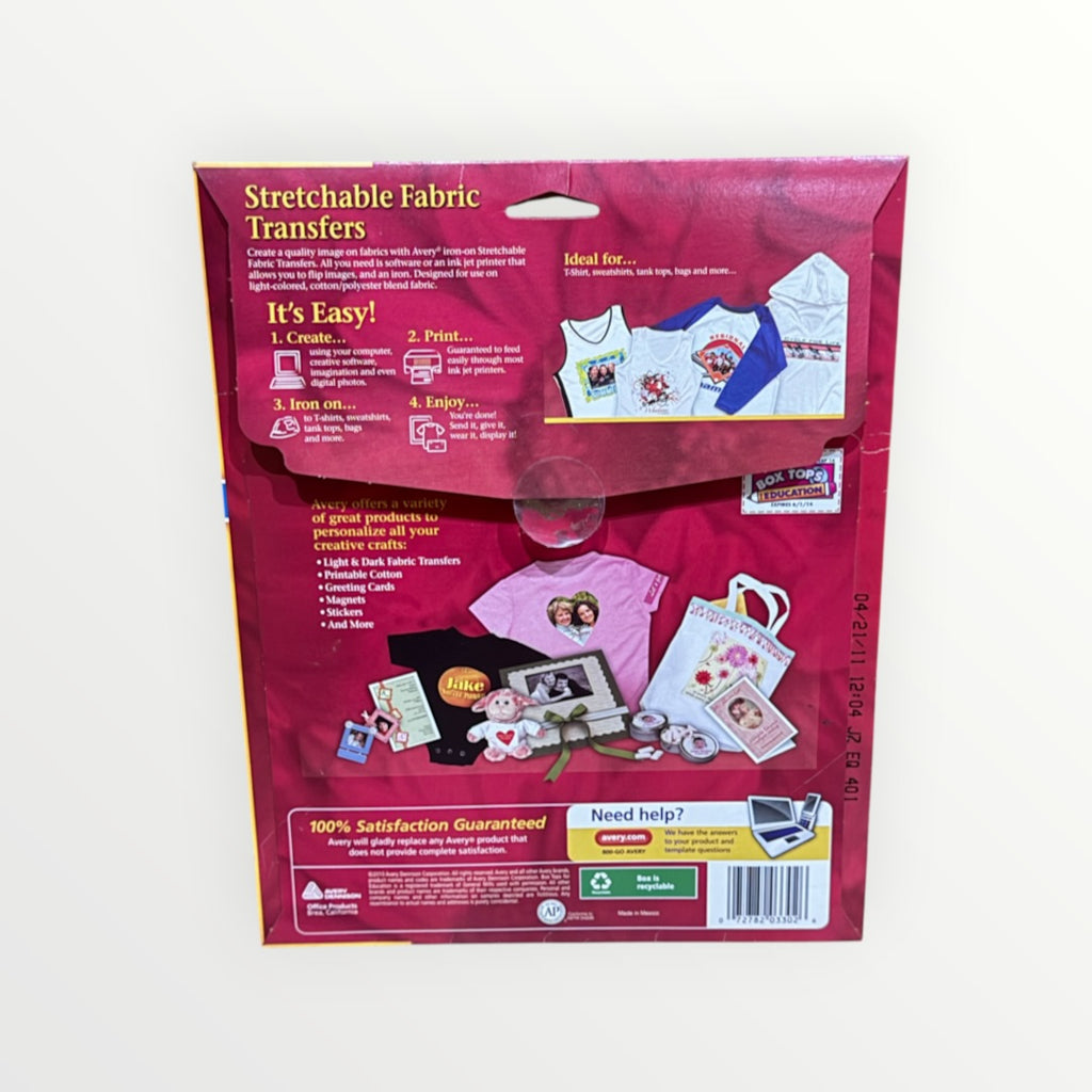 Avery 3302 Stretchable Fabric Transfers 8.5"x11"