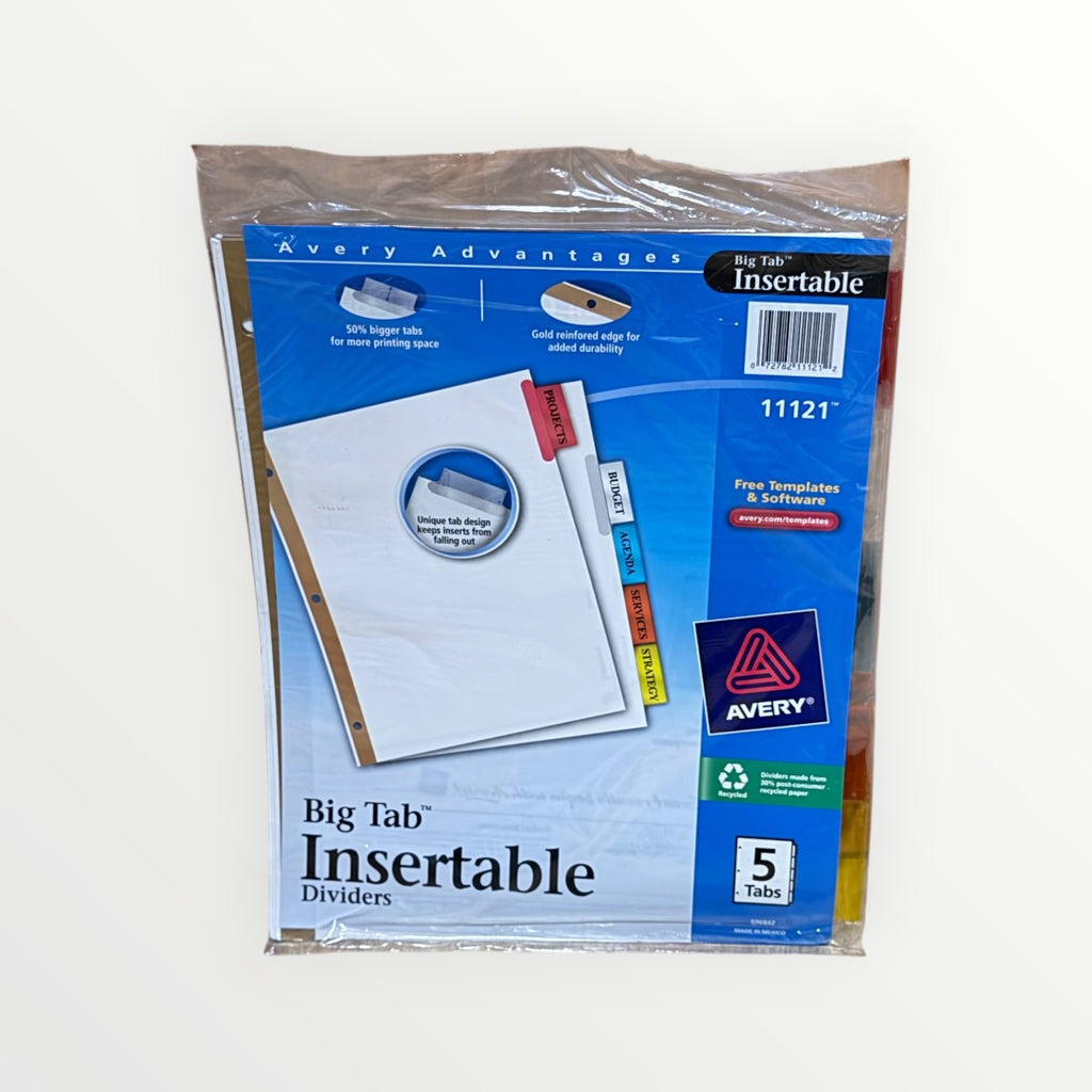 Avery® Big Tab™ Insertable Dividers, 5-Tab Set, Multicolor (11121)