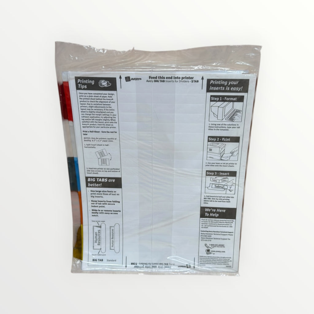 Avery® Big Tab™ Insertable Dividers, 5-Tab Set, Multicolor (11121)