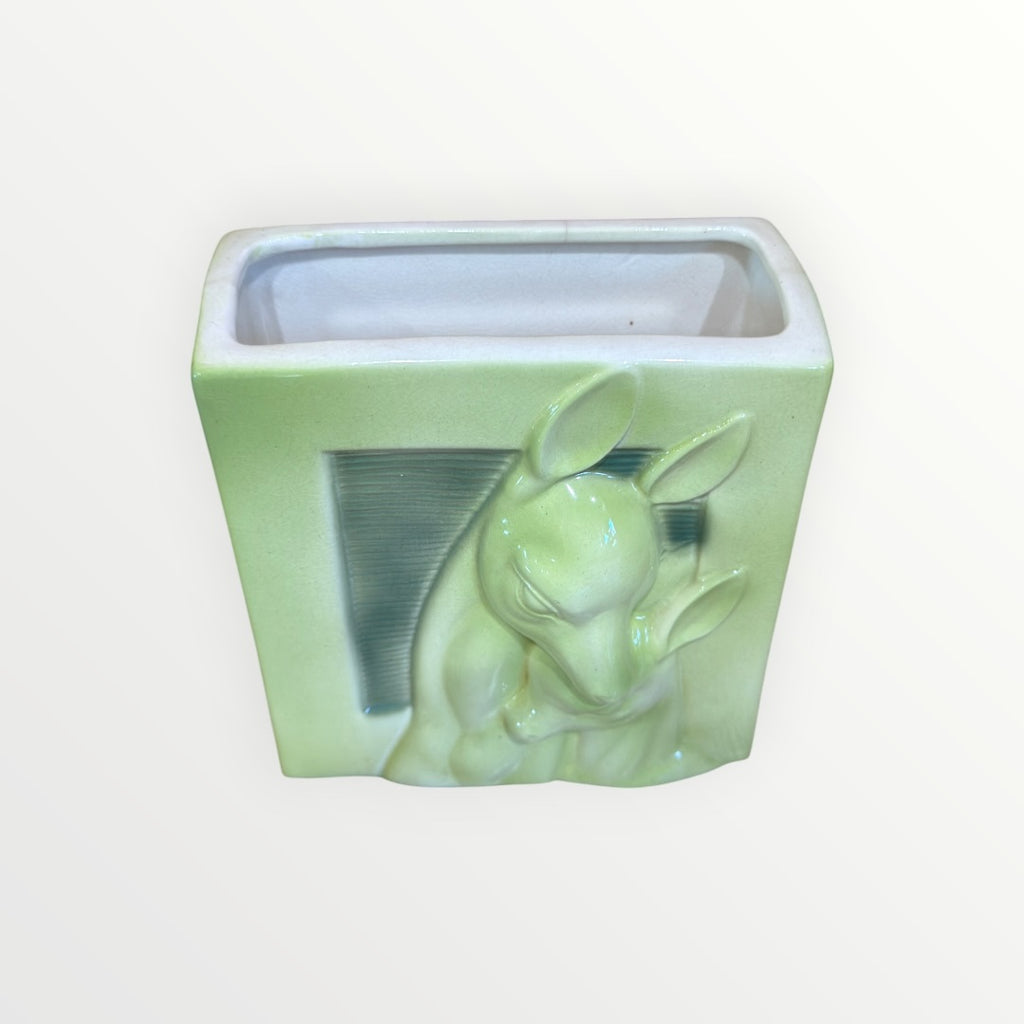 Vintage Royal Copley Green Deer with Fawn Planter 6" x 7.25" x 2.75"