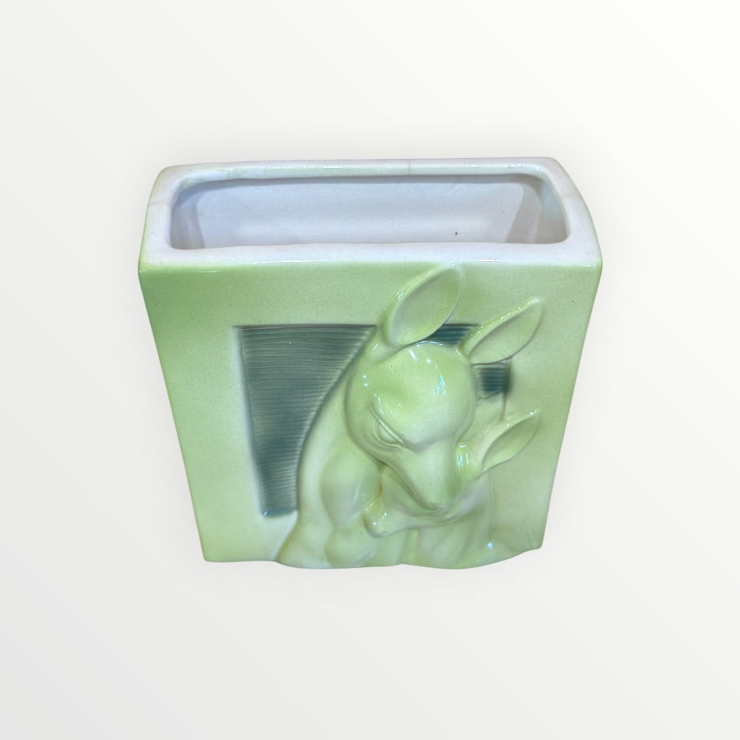 Vintage Royal Copley Green Deer with Fawn Planter 6" x 7.25" x 2.75"