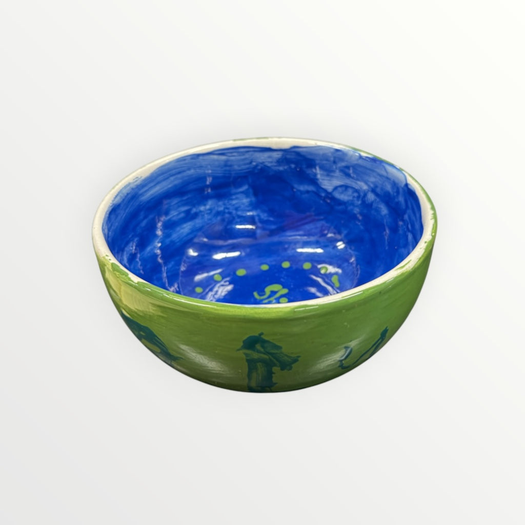 Handmade Ceramic Bowl with a Glossy Blue Interior 6"D x 3"H