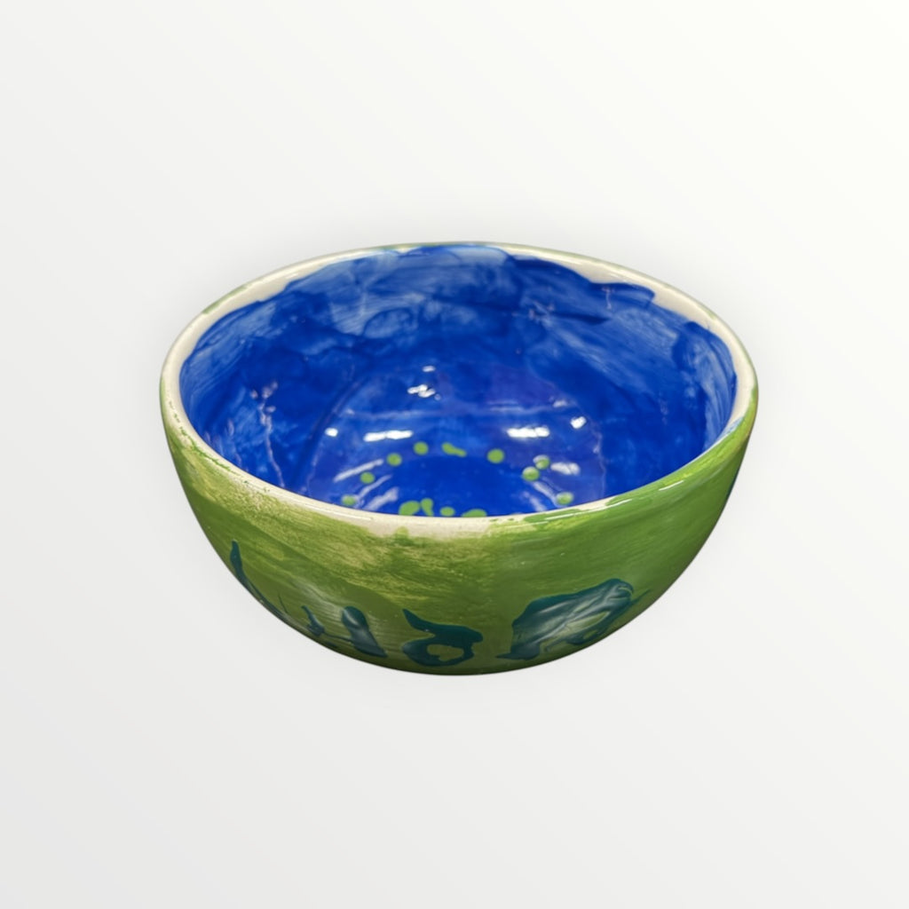 Handmade Ceramic Bowl with a Glossy Blue Interior 6"D x 3"H