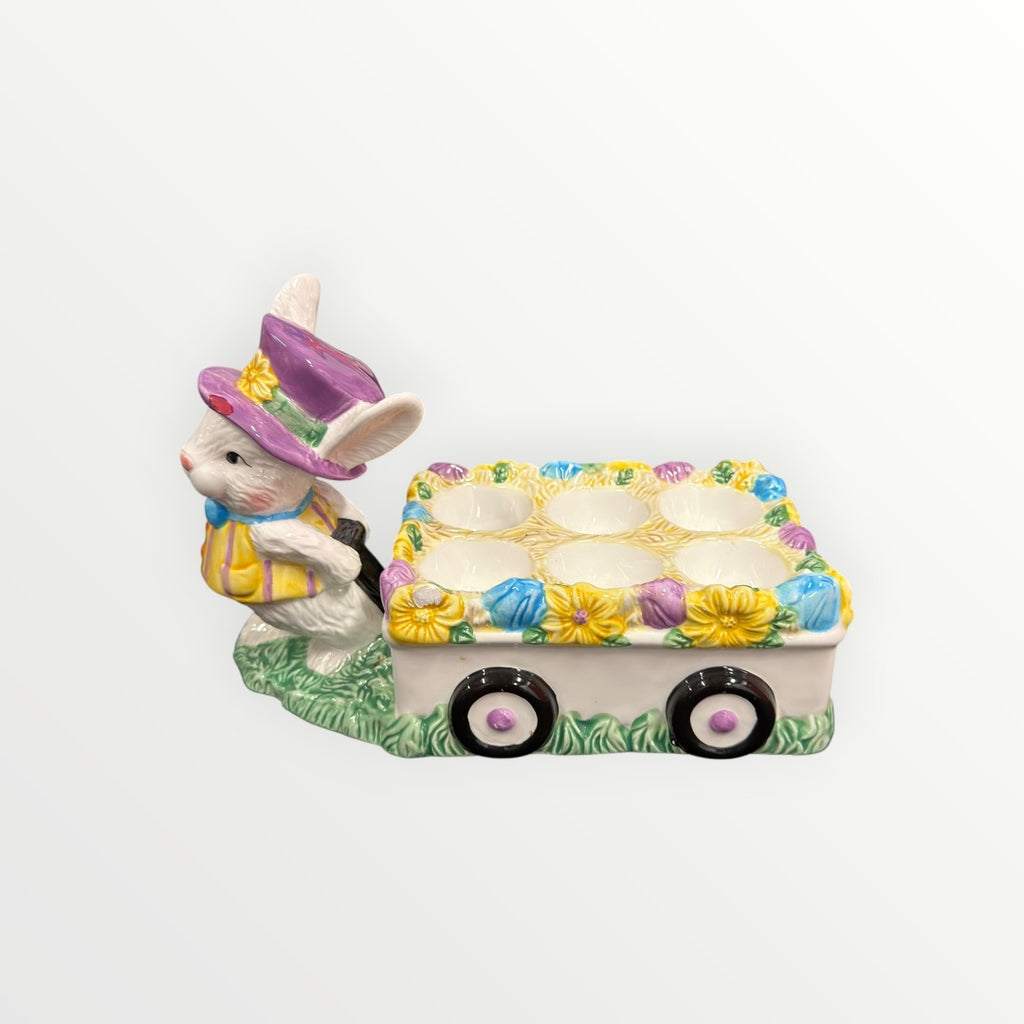 Vintage FIGI "Sunday in the Park" Ceramic Easter Egg Cart and Holder 6" x 9"