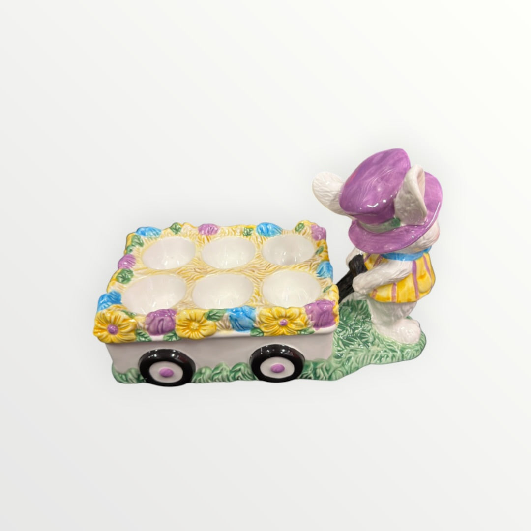 Vintage FIGI "Sunday in the Park" Ceramic Easter Egg Cart and Holder 6" x 9"