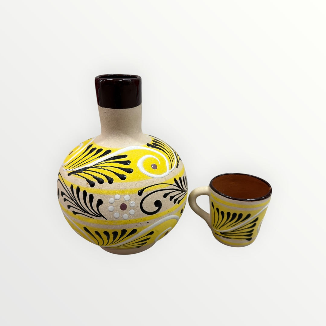 Handcrafted Terracotta Water Jug: Mexican Botellon with Cup 12"H *Volunteer Exclusives*