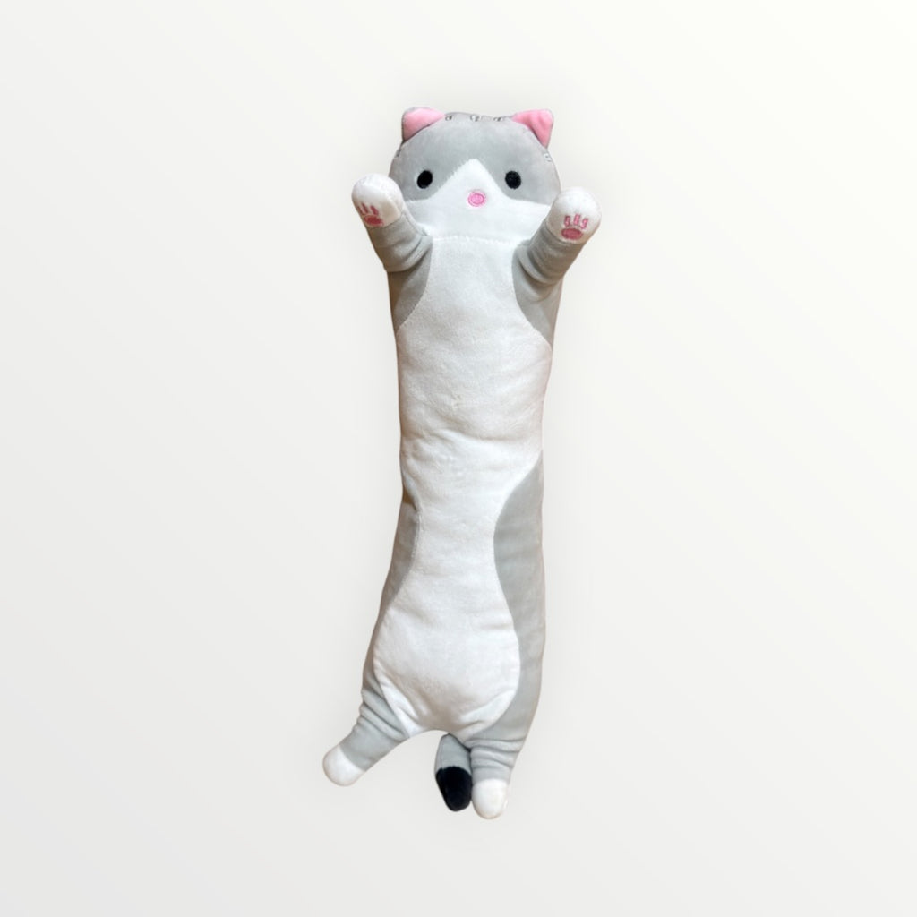 Soft, Long Gray-and-White Cat Plush 18"L