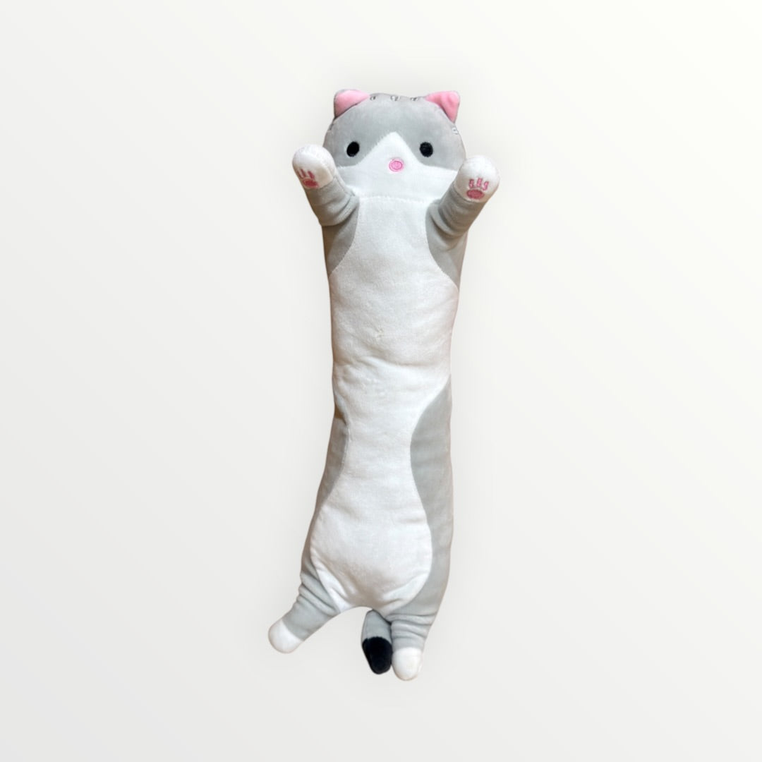 Soft, Long Gray-and-White Cat Plush 18"L