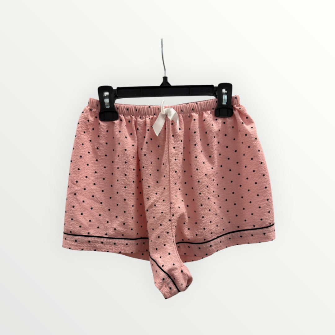 Women Mini Polka Dot Print Short Sleeve Button-Up Top And Bowknot Shorts Pajama 2pc Set Size: S