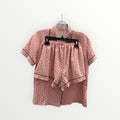 Women Mini Polka Dot Print Short Sleeve Button-Up Top And Bowknot Shorts Pajama 2pc Set Size: S