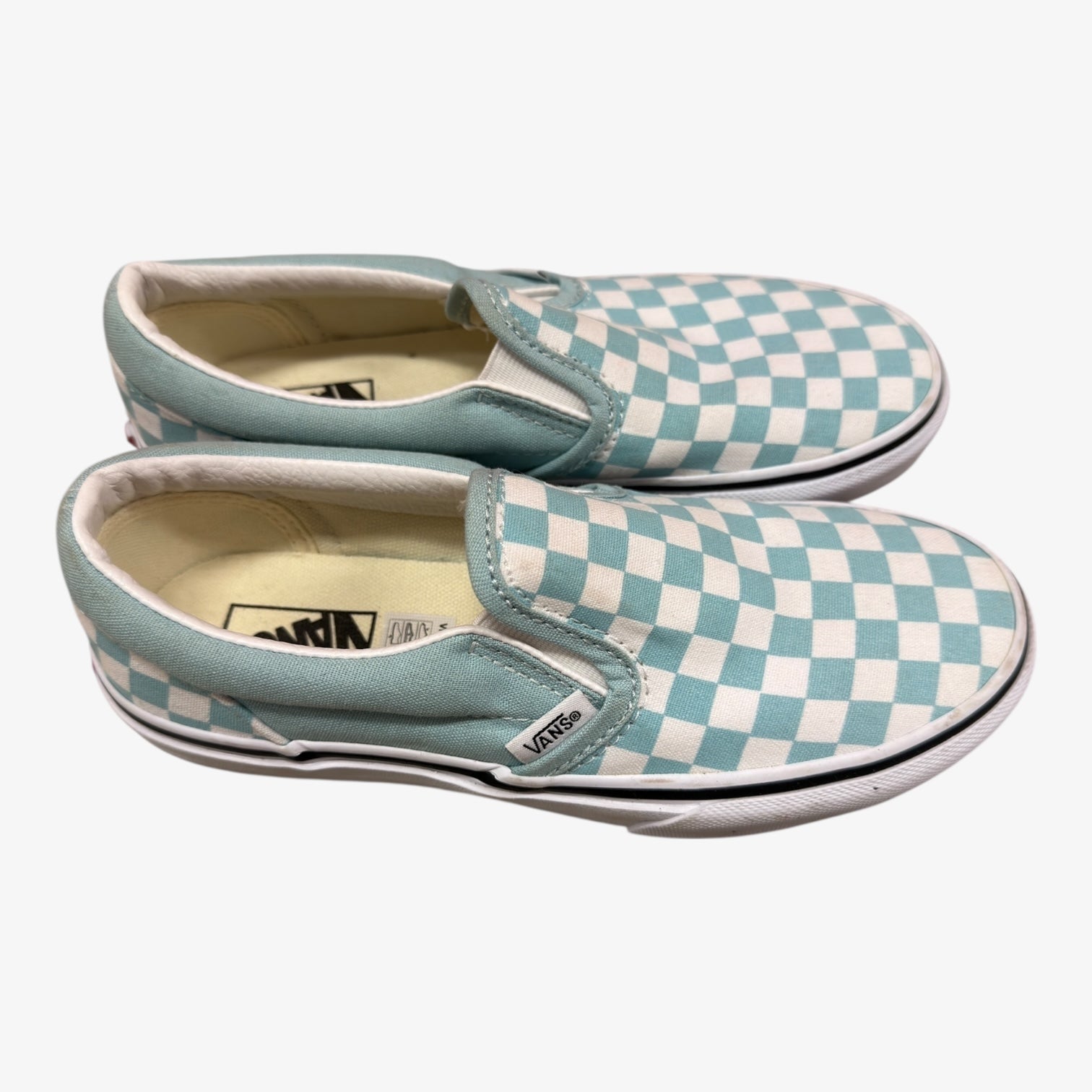 Kids Vans Classic Slip-On shoes in the "Aqua Haze Checkerboard" Size: 3