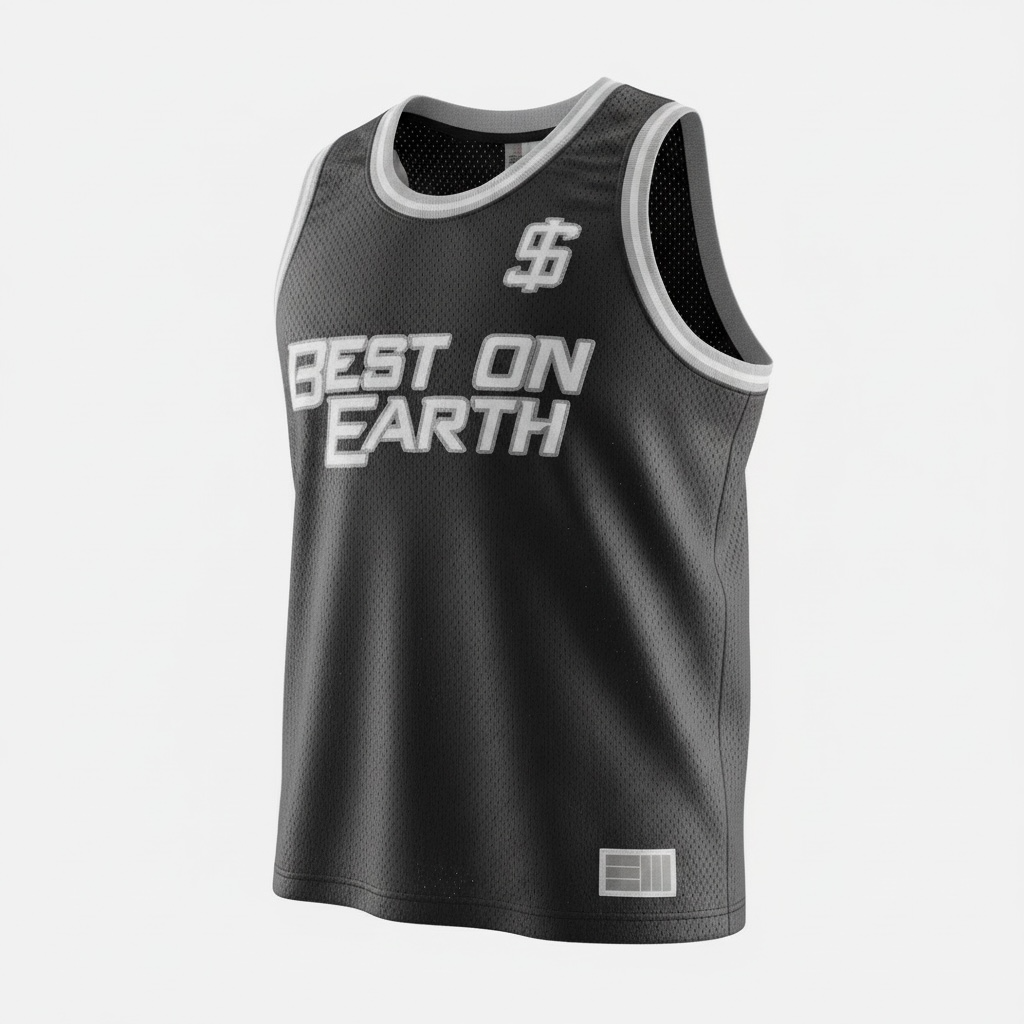 Black Basketball Jersey "Best on Earth" Size: L