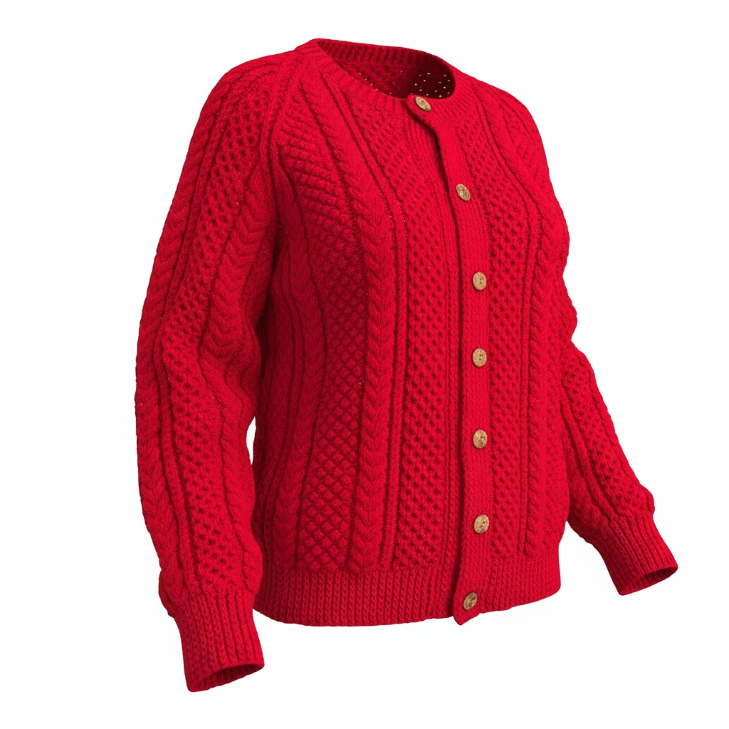 Women's Hand Knitted Cardigan in Red Size: S
