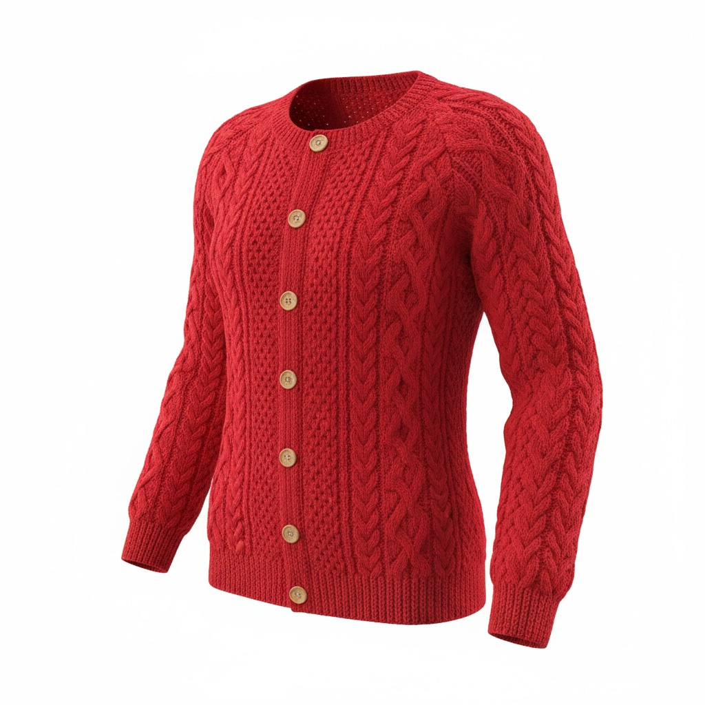 Women's Hand Knitted Cardigan in Red Size: S