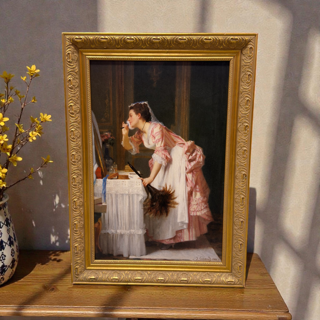 Vintage Classic Professional Wood Framed Wall Art "The Chamber Maid" by Joseph Caraud