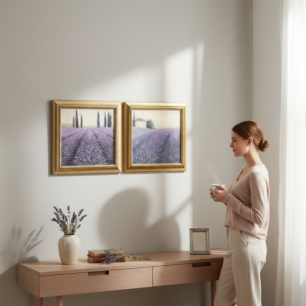 Set of 2 Professional Framed Wall Art " Lavender Horizon Detail & Lavender Field Detail" by James Wiens