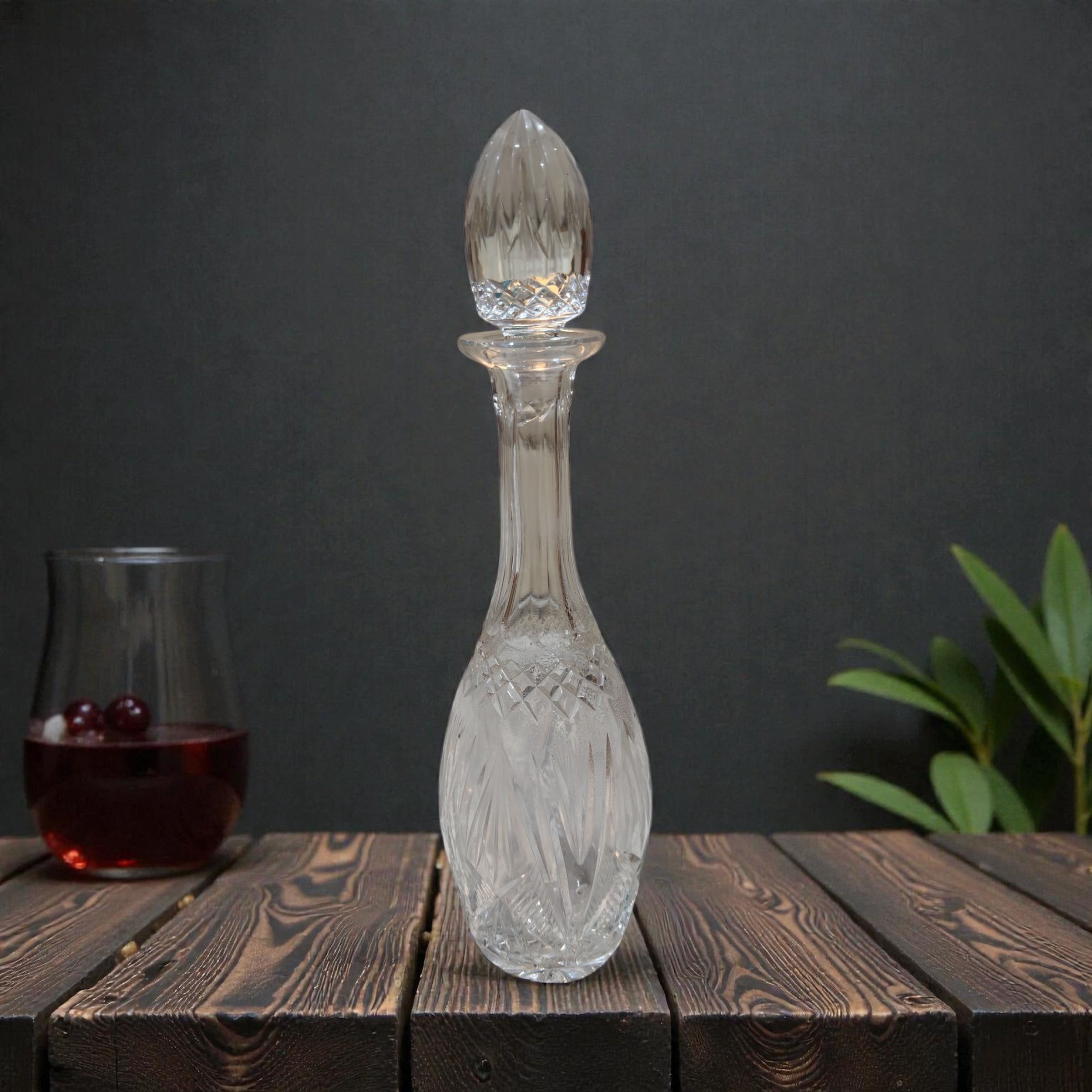 Vintage Large Crystal Decanter w/ Stopper 17"H