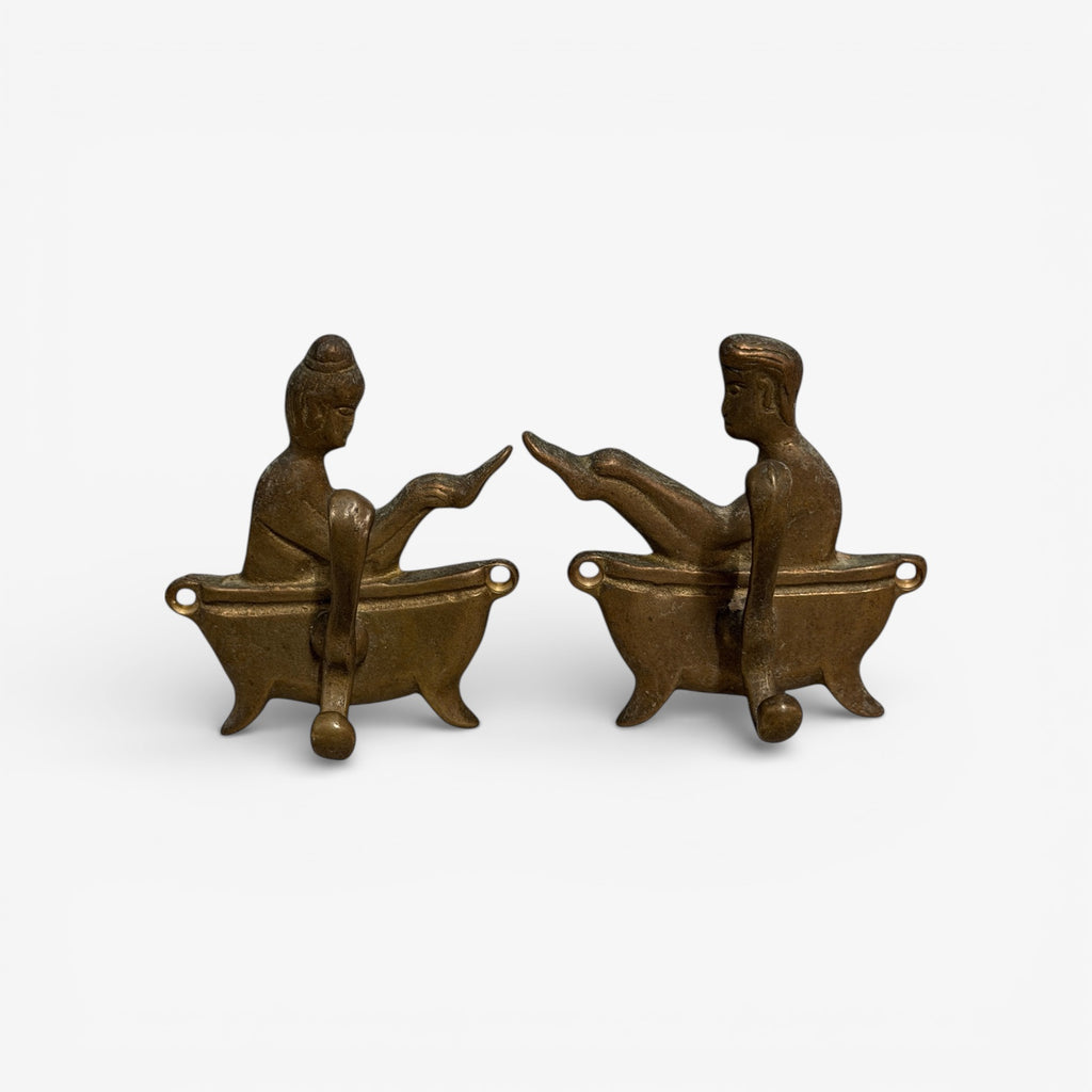 Vintage Solid Brass Mr. & Mrs. in Tub Bathroom Plaque Door Wall Hangers