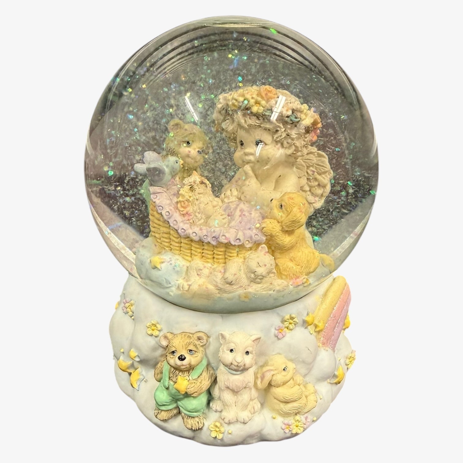 Westland "Cherub with Bear and Puppy" Musical Water Globe 6.5"H