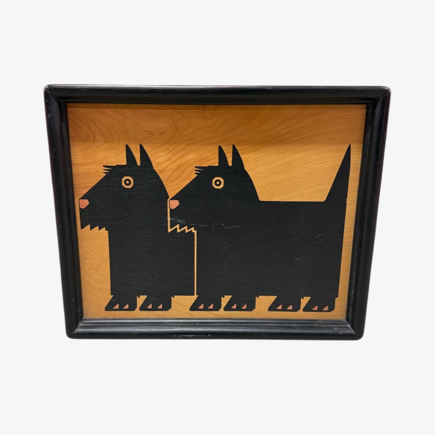 Vintage Framed 1984 Terrier Dogs Print on Wood by Taylor & NG