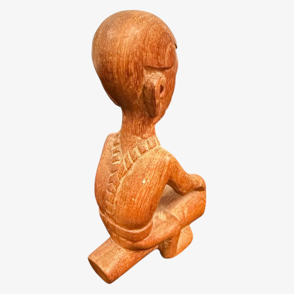 Vintage Hand-Carved African Folk Art Wooden Figure "Men Playing a Drum" 6"H