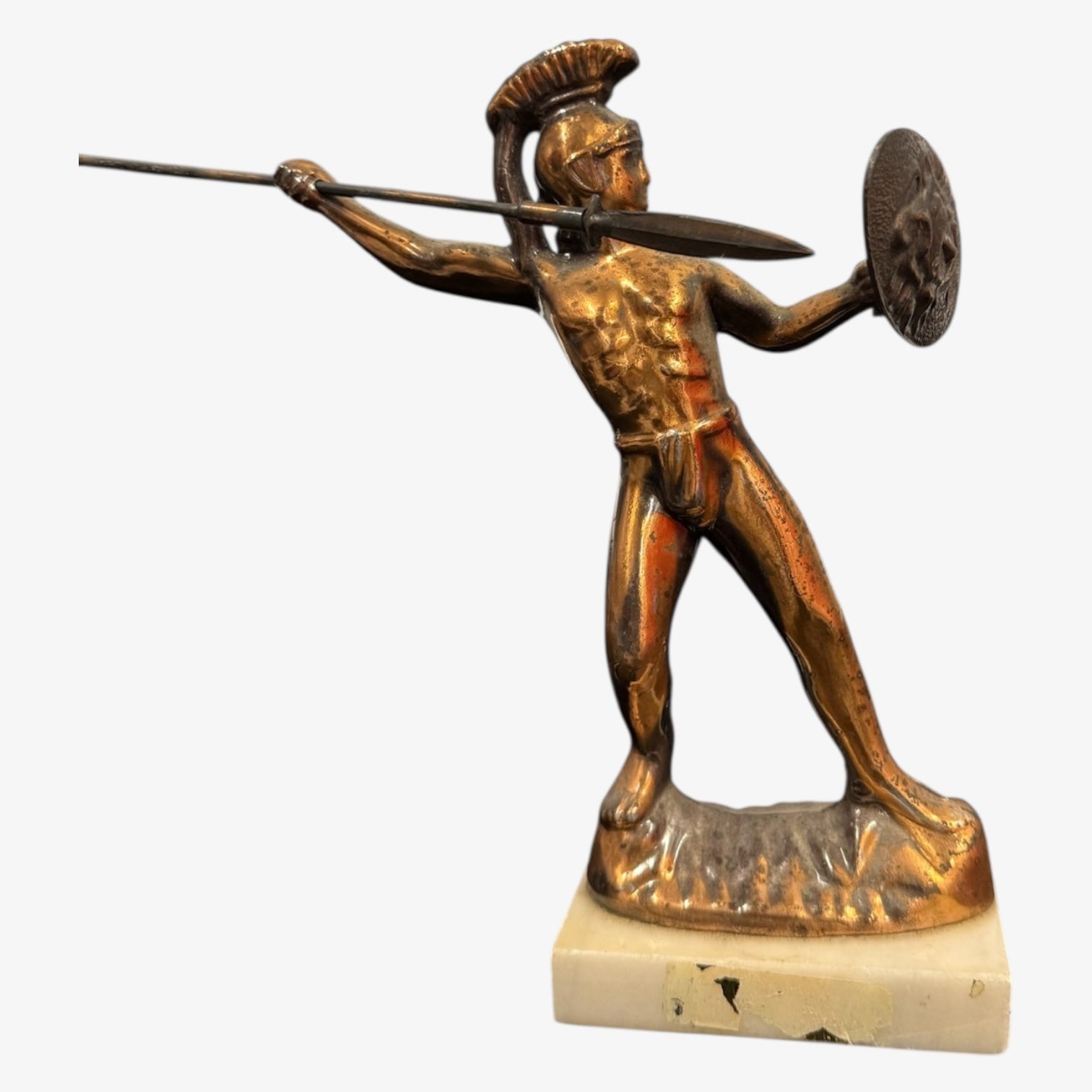 Vintage King Leonidas of Sparta Bronze Statue on Marble Base 9.5"H