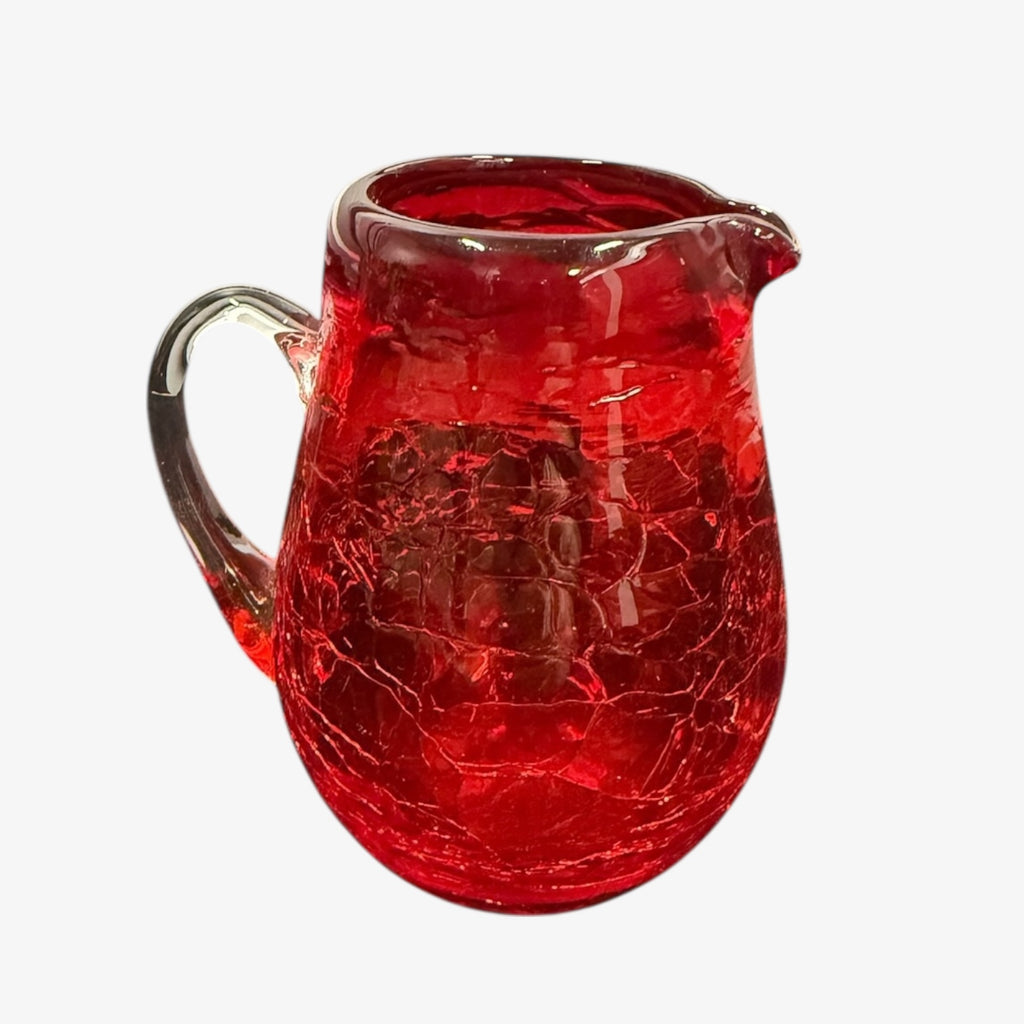 Vintage Hand-Blown Red Crackle Glass Mini Pitcher 4"H